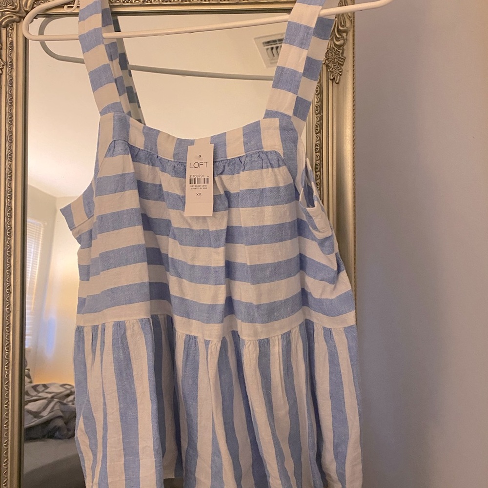 NWT Loft Striped Ruffle Tank Top - Picture 2 of 3